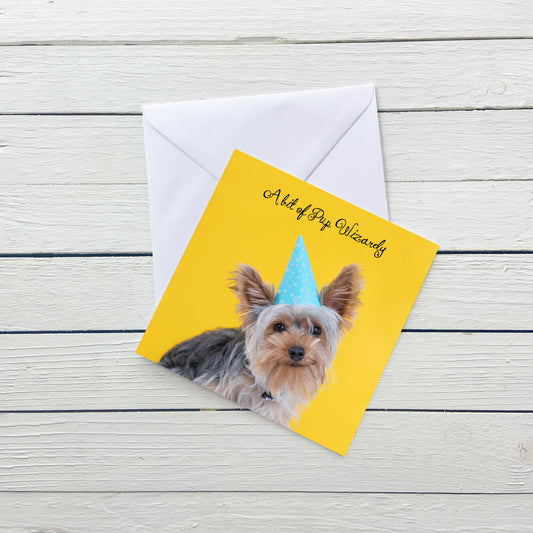 Yorkie Wizard Birthday Card
